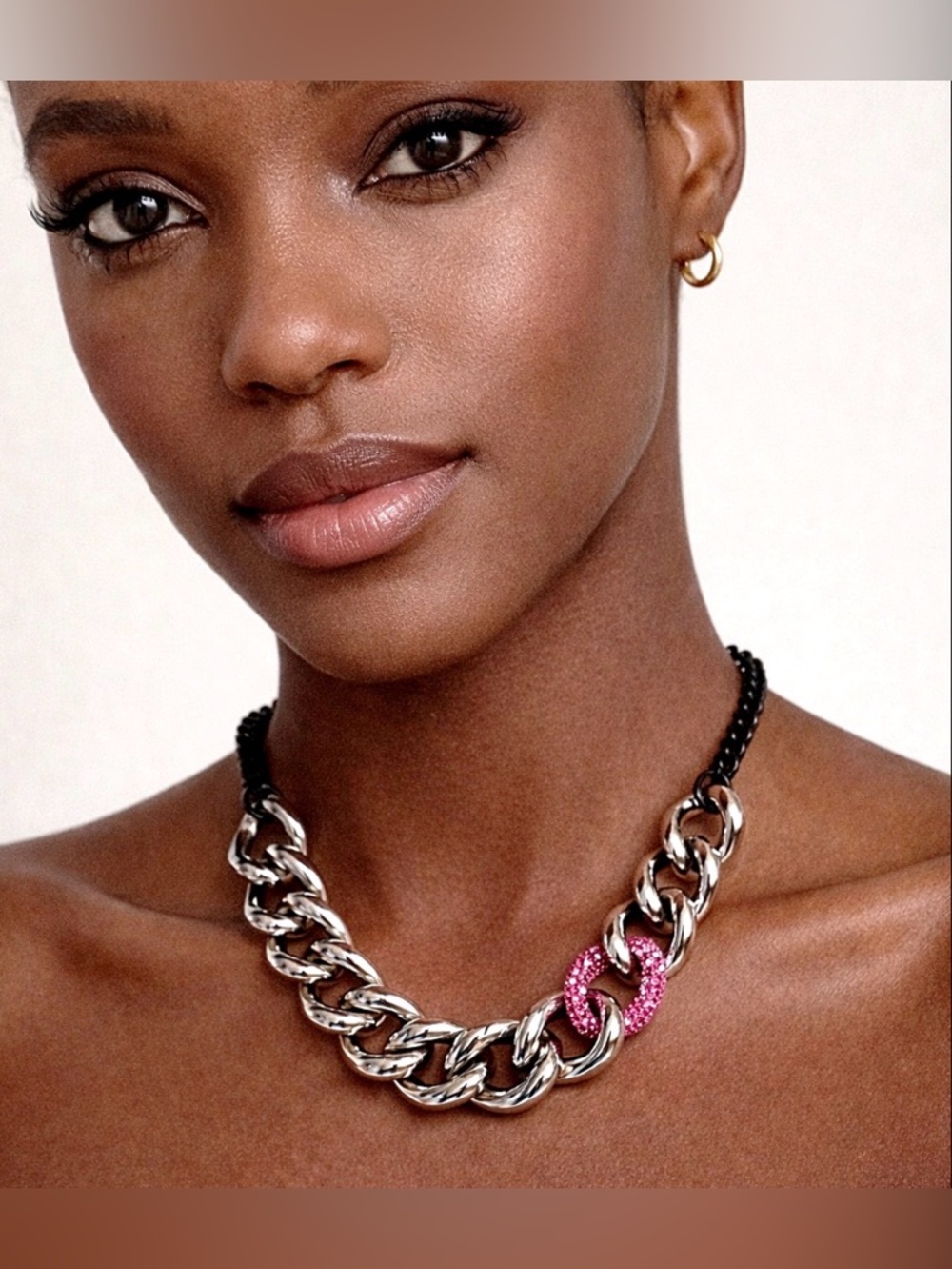 ✨ RARE Juicy Couture Y2K Chunky Chain Necklace Silver Black Pink Pavé